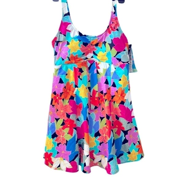 Swim Solutions Women Printed Tummy-Control Bow-Front Swimdress,Floral Frenzy - Picture 5 of 10